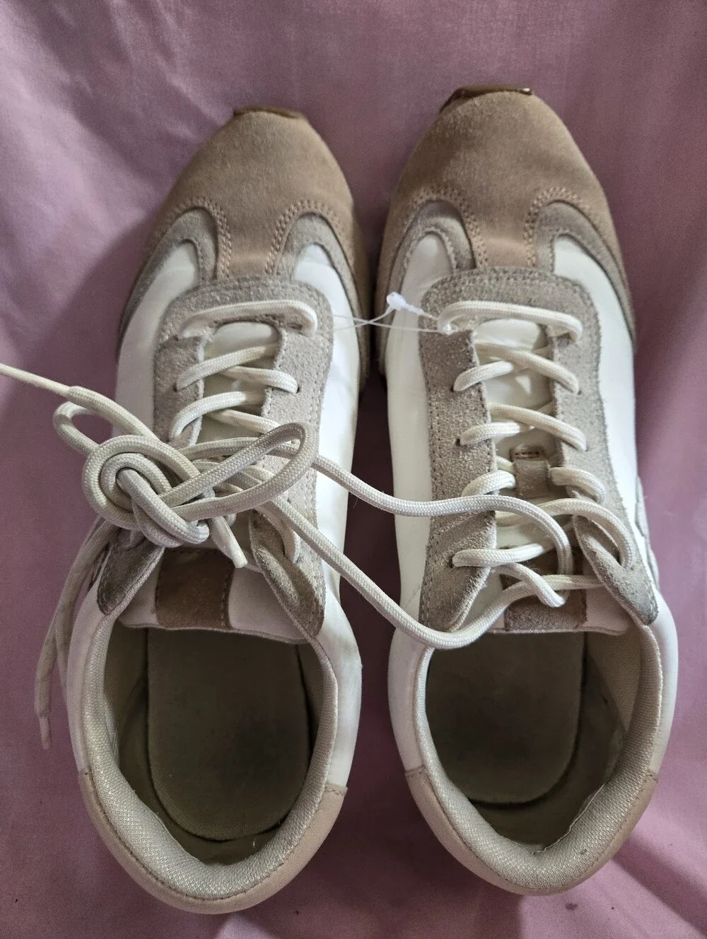 Tory Burch Beige & White Nylon, Leather & Suede-Trim Running Sneakers